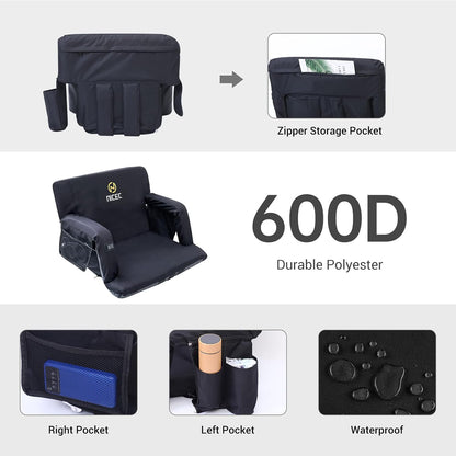 Nice C Heat Massage Stadium Seat, Reclining Bleacher Seat (Regular 1 Pack) | Foldable Floor Arena Chair, Waterproof Stadium Cushion, Thick Padding, Back Support, Shoulder Straps, Side Pockets