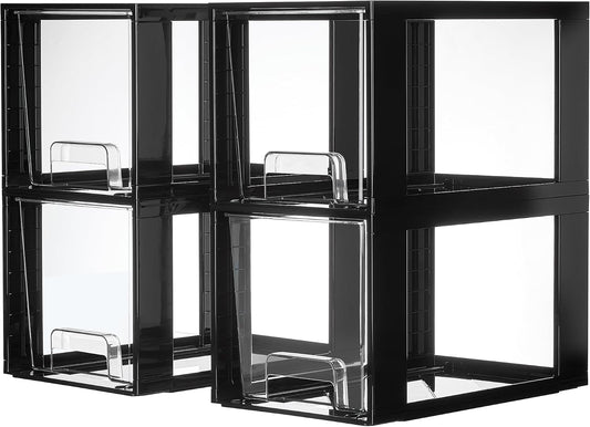 Vtopmart 4 Pack Large Stackable Storage Drawers, Clear | Easily Assemble Bathroom Closet Undersink Organizers and Storage Kitchen Cabinets,Pantry,Makeup,Medicine Organization