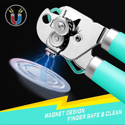 PrinChef Manual Can Openers with Magnet, No-Trouble-Lid-Lift, Handheld Can Opener Smooth Edge with Sharp Blade, Large Effort-Saving Handles, Easy Grip & Heavy Duty, Black