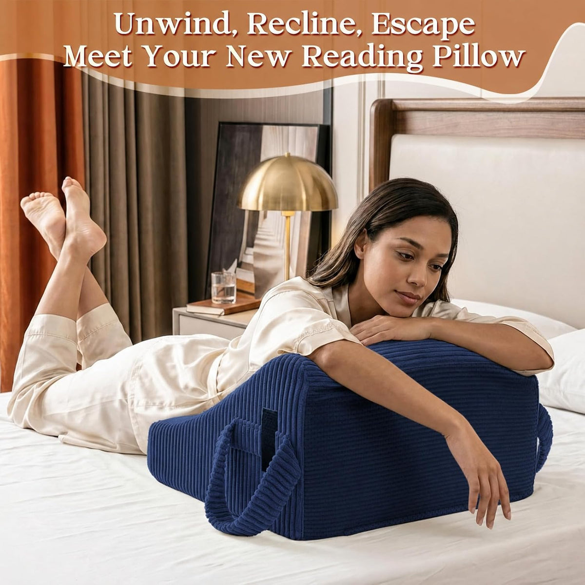 Reading Pillow/Backrest Pillow with Arms, Cup Holder & Phone Pocket