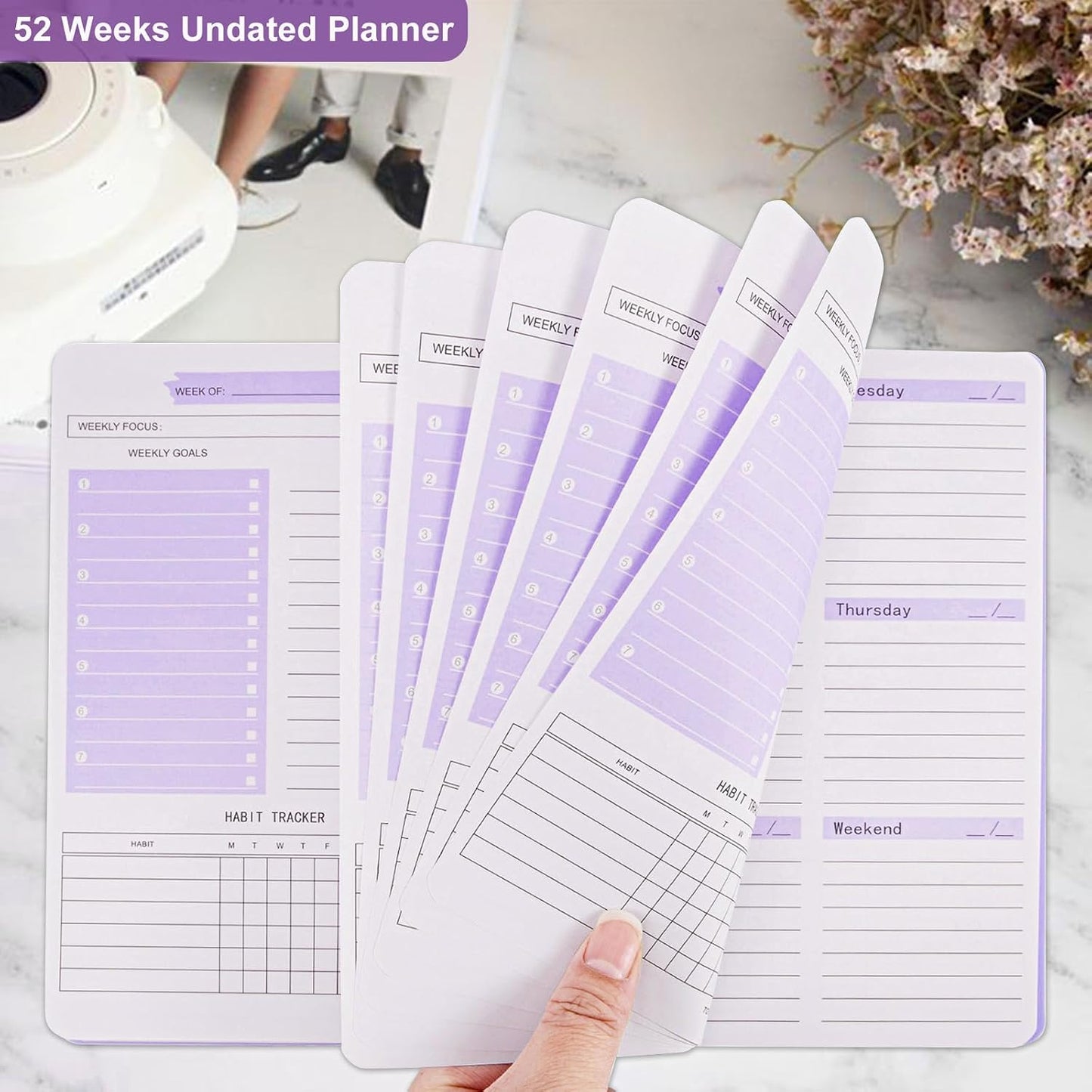 Undated Weekly Planner, A5 Personal Goals Journal Non Dated Weekly Planner to Do List Notebook with Goal Habit Tracker Organizer, Cute Undated Week Planners with Spiral Binding for Kids School Work