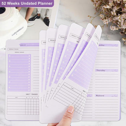 Undated Weekly Planner, A5 Personal Goals Journal Non Dated Weekly Planner to Do List Notebook with Goal Habit Tracker Organizer, Cute Undated Week Planners with Spiral Binding for Kids School Work