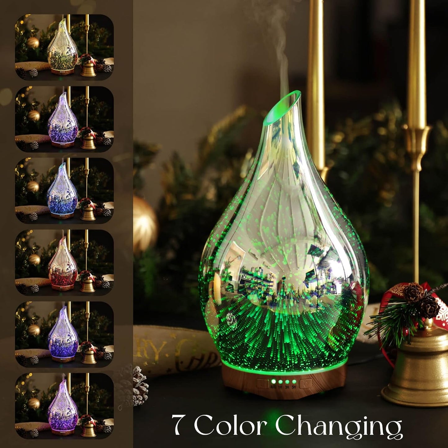 Porseme 280ml Remote Essential Oil Diffuser 3D Glass Ultrasonic Mist 7H | Elegant Handmade Glass Aroma Diffuser with 7-color LEDs, Quiet Aromatherapy and Safe Auto Shut-off, Perfect for Gifts