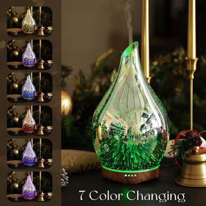 Porseme 280ml Remote Essential Oil Diffuser 3D Glass Ultrasonic Mist 7H | Elegant Handmade Glass Aroma Diffuser with 7-color LEDs, Quiet Aromatherapy and Safe Auto Shut-off, Perfect for Gifts