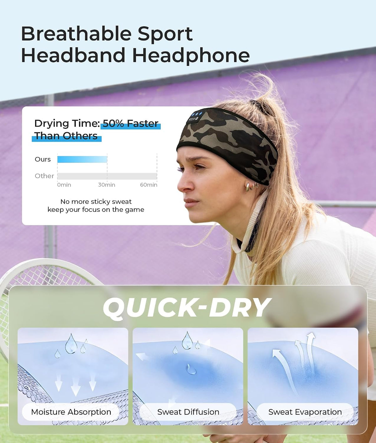 LOVE EYE Sleep Sport Headphones Wireless Bluetooth 5.4 Headband Headphone