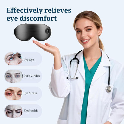100% Silk Wireless Heated Eye Mask with Cooling & Washable Shells-Black
