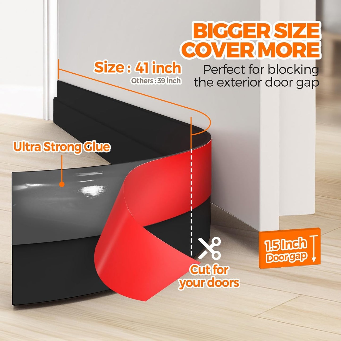 Holikme Door Draft Stopper 41inch Weather Stripping Door Seal Sweep | Under Door Draft Insulator Strong Adhesive Silicone Garage Window Strip Blocker Cold Air & Noise, Easy Install Save Energy