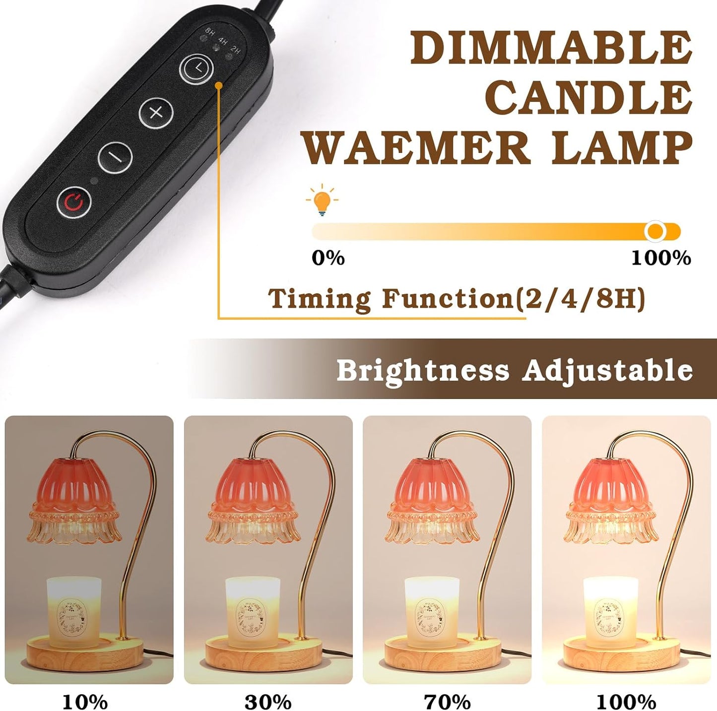 Funistree Flower Candle Warmer Lamp with Timer, Dimmable Candle Lamp Warmer, Christmas Birthday Gifts for Women Mom Her, Housewarming Home Decor, Lotus Wax Warmer for Yankee Candles - Lily Amber