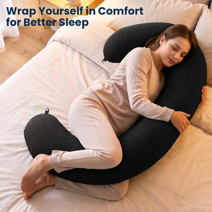 TranquilRelax C Shaped Body Pillow for Side Sleepers, Memory Foam Long Pillow for Leg, Hip & Back Support, Soft Washable Cover,Grey-47"*10"