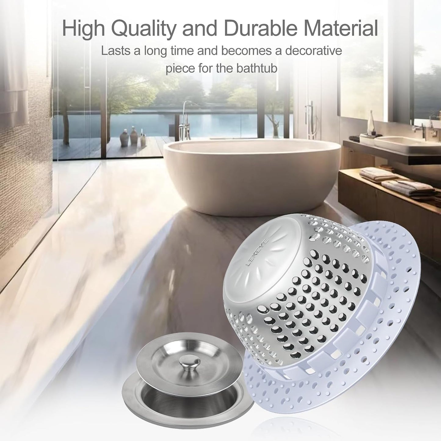 LEKEYE Drain Hair Catcher/Bathtub Drain Cover/Drain Protector for Pop-Up & Regular Drains(Patented Product)