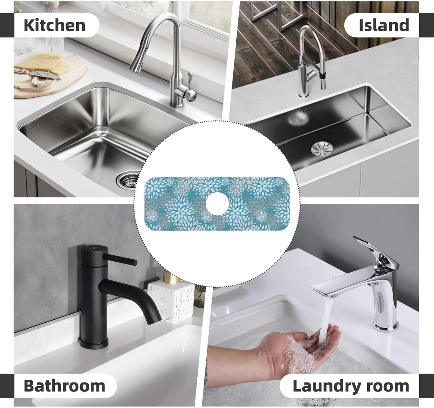 Wildflowers Floral Flower Kitchen Sink Splash Guard Faucet Mat Super Absorbent Fast Drying Mat Sink Gadgets-Fast Drying Pad Sink Mat For Kitchen Bathroom (15" X 5.5" )