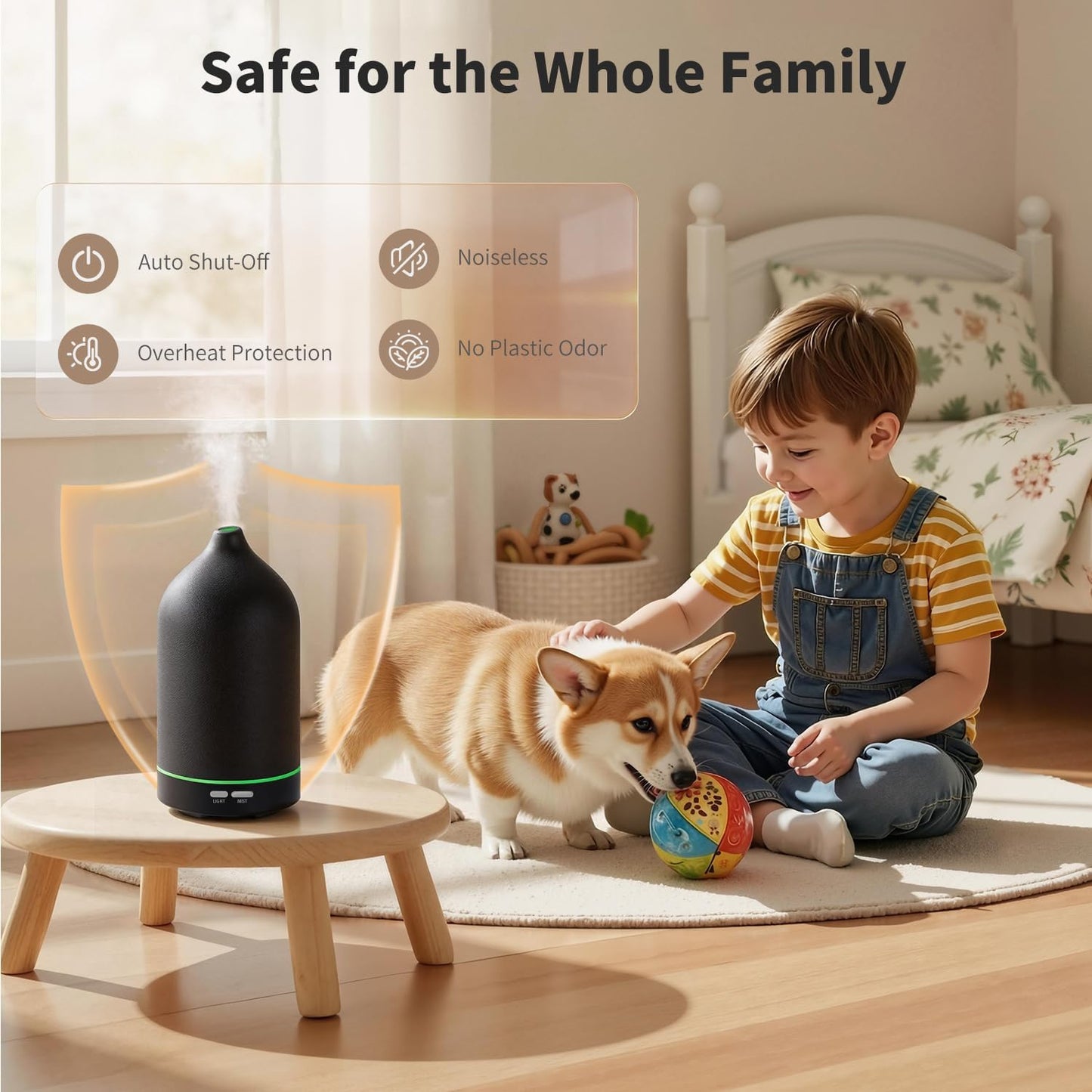 URPOWER 180ML Ceramic Essential Oil Diffuser, Ultrasonic Aromatherapy Diffuser with 7-Color Lights, Auto Shut-Off, Quiet Oil Diffuser for Bedroom, Home Office