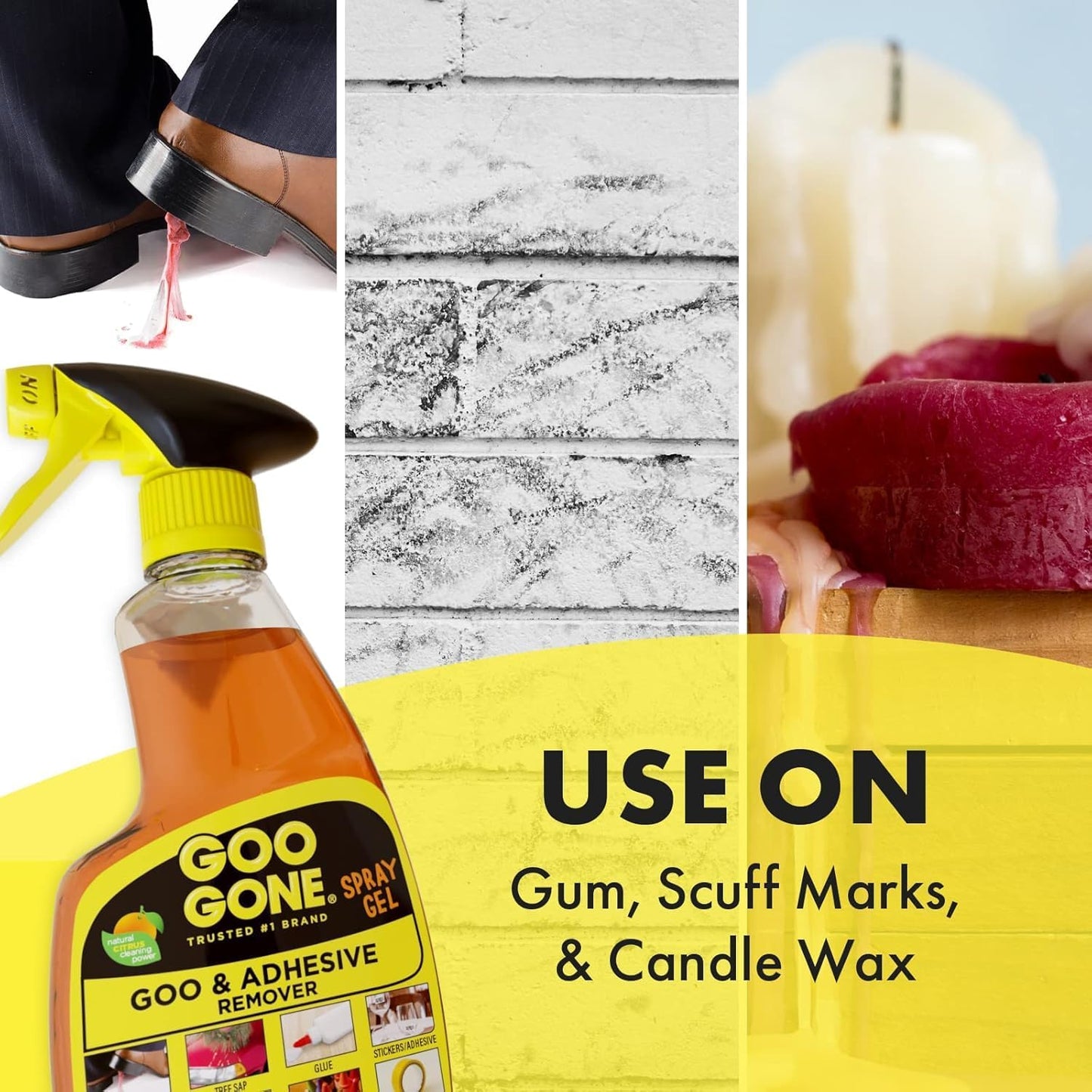 Goo Gone Adhesive Remover Spray Gel 12 Oz with Scraper, Surface Safe | Citrus Cleaning Power for Hard Surfaces, Carpet & Fabric, Removes Glue, Stickers, Tape Residue, Grease, Gum & Wax, Drip Free