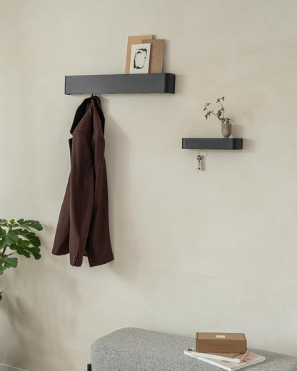 Kazai. Key Holder for Wall 'Tone' | Minimalist Key Hooks Design from Berlin | Modern Key Hanger with Metal Shelf | Key Hook Wall Mounted as Hallway Furniture | Black