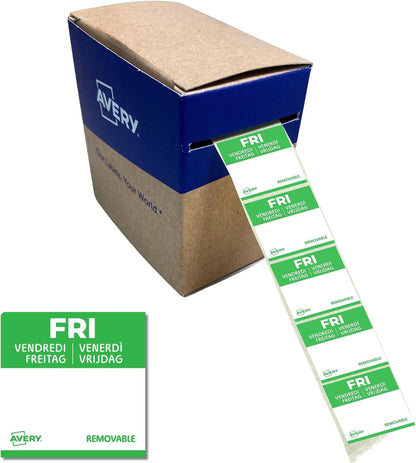 Avery Removable, Hand Writable, Food Day Labels, Wednesday, Strong Adhesive, 25 x 25 mm, Red, 1000 Labels, Preprinted Design (DLSWEDREV-1000)