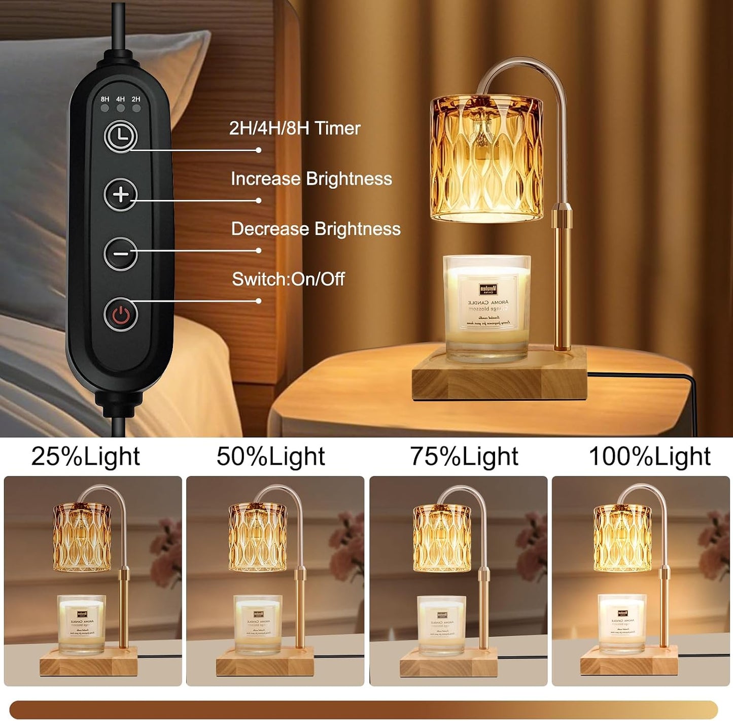 Candle Warmer Lamp, Candle Warmer Light with Timer & Dimmer, Candle Warmer Lamp Adjustable Height, Compatible with Jar Scented Candles, Candle Warming Lamp with 3 Bulbs for Home Decor