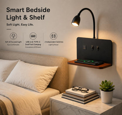 Bedside Wall Sconce with Wireless Charging Station & USB Charging, 3 Adjustable Color Temperatures LED Reading Light, 3000K Warm Ambient lighting Wall Mounted Sconce for Bedroom, Plug-in or Hardwired