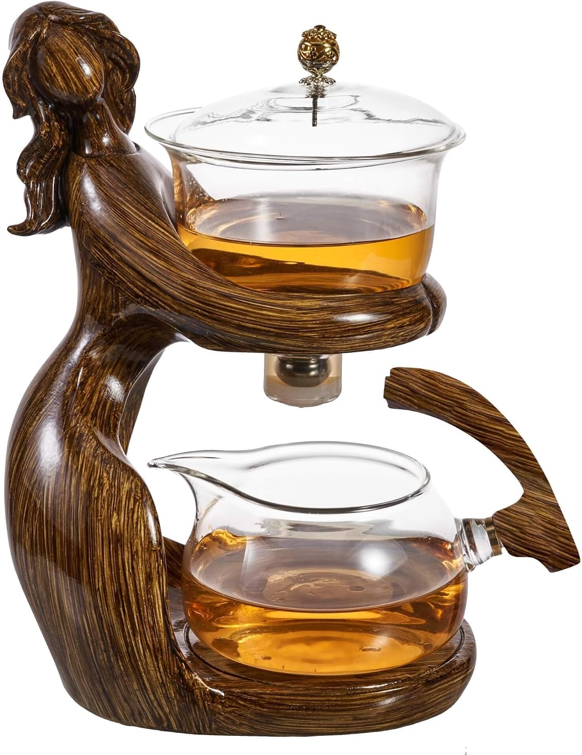Glass Kungfu Teapot Set Tea maker with Infuser Semi Automatic Tea Set with 6 Small Cups (Red)