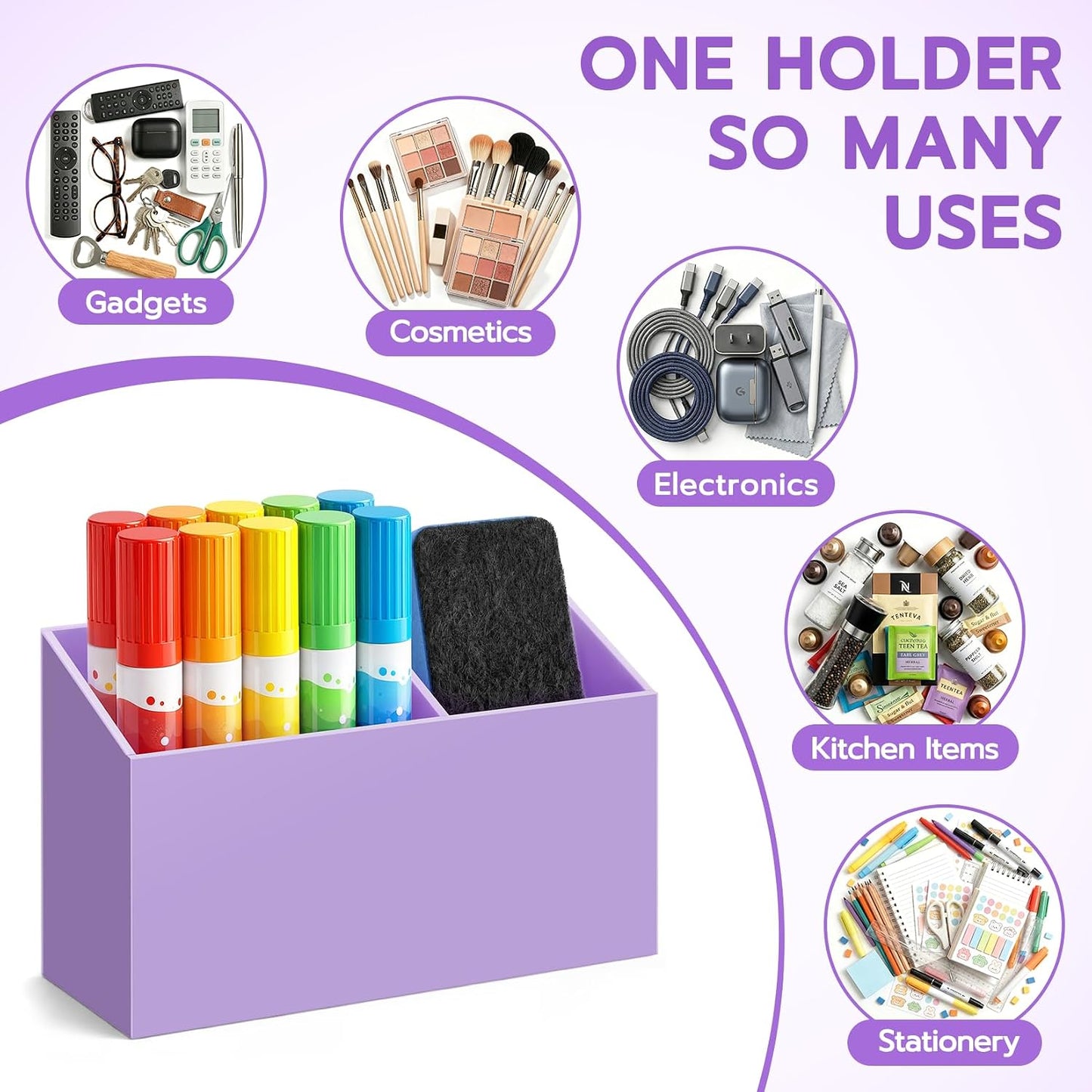 MR.MATE Magnetic Pen Holder,Clear Magnetic Marker Cup for Fridge Whiteboard | Dry Erase Marker Pencil Holder with Acrylic Cup and Strong Magnet, Non-slip Design For Refrigerator Locker Office & Classroom