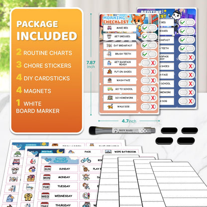 2 in 1 Upgraded Slider Morning/Bedtime Routine Chart for Kids Toddlers - Magnetic Kids Chore Chart for 2 Kids, Dry Erase Chore Chart for Kids, Visual Schedule for Kids with Cute Chore Stickers