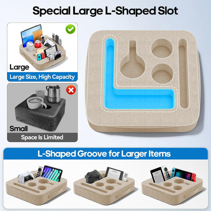 Couch Cup Holder Pillow, Sofa and Bed Caddy for iPad, Kindle, Switch, Game Controller, Remotes, Phones, Small-Sized Cup & Drink Holder for Couch, Bed, Desk, Car, Beach, Bathroom Cup Holder