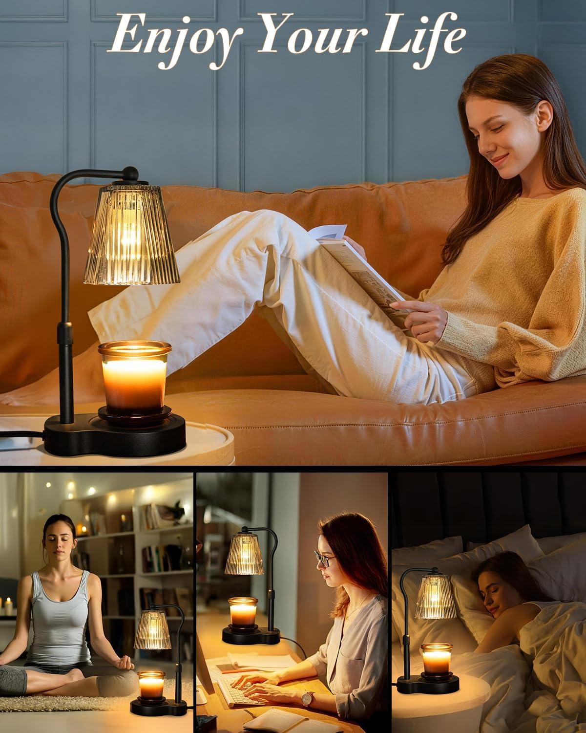 Candle Warmer Lamp with Timer & Dimmable Settings, Adjustable Height Flameless Scented Wax Melter for Jar Candles, Elegant Home Decor Warmer Lamp with 2 Bulbs, Gift for Women Mom Friend Family, White