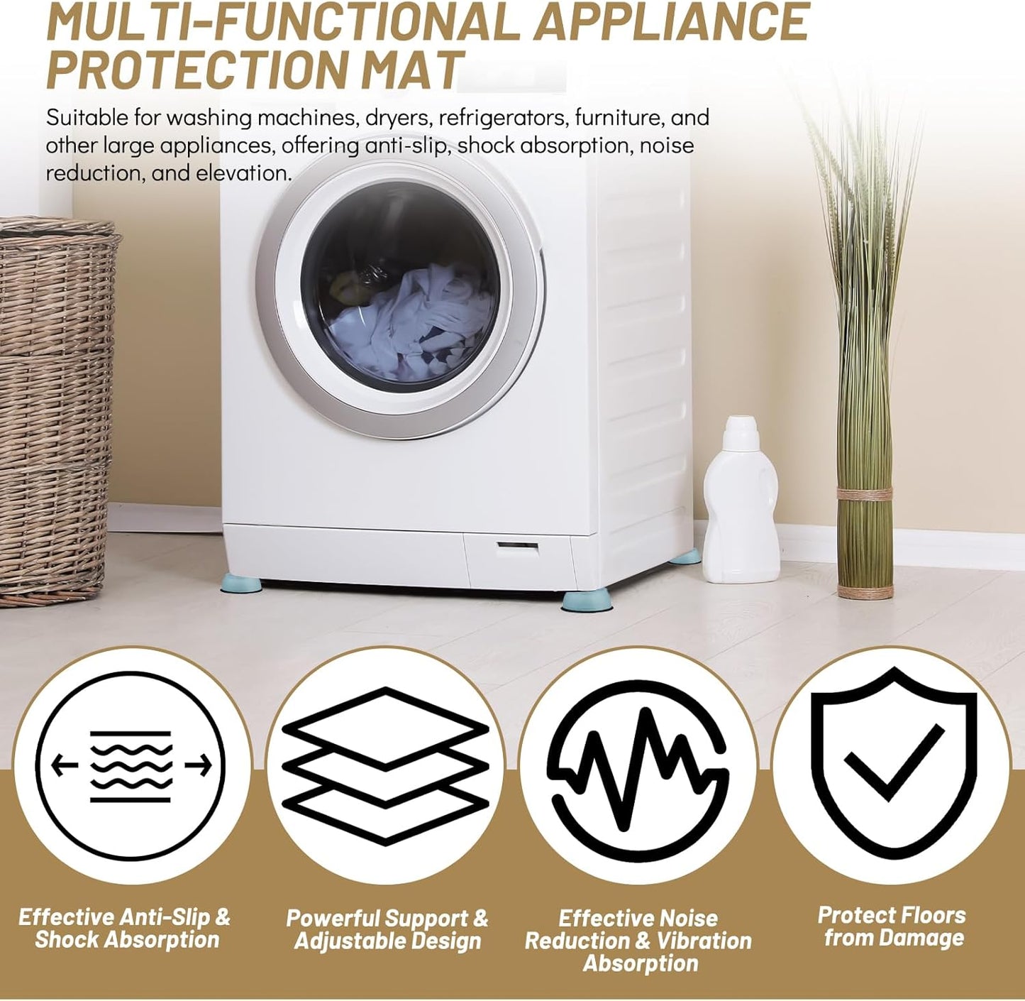Anti-Vibration Washing Machine Feet,Floor Protector for Appliance&Furniture | 8PCS set,Anti Slip,Noise Reduction