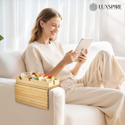 Luxspire Couch Cup Holder, Couch Caddy, 4 Holes, Gray | Couch Cup Holder Pillow Side Pocket and Handle, Couch Caddy Pillow for Phone/Drinks/Remote Control/Snacks