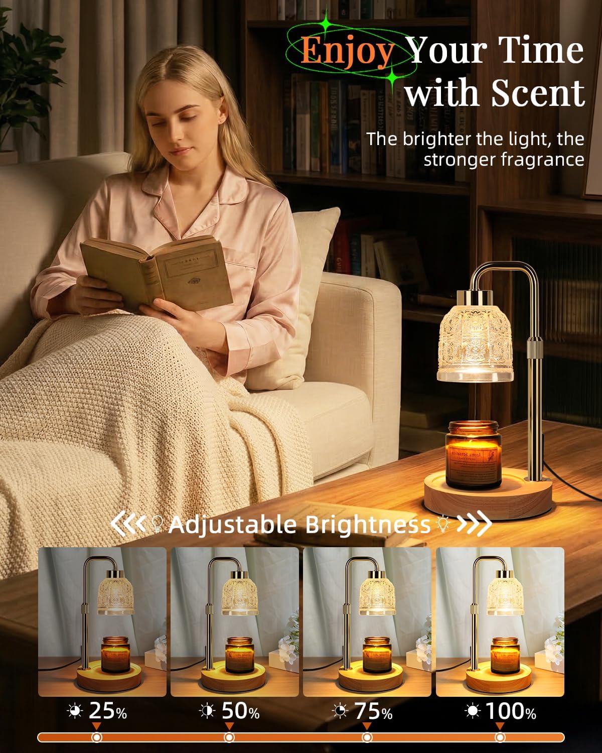 AIFEI Candle Warmer Lamp with Timer, Birthday Gifts for Women Mom, Black | FlameSafety Candle Lamp - Dimmable Adjustable Height with 2 Bulbs, House Warming Gifts New Home, Fits Most Jar Candle