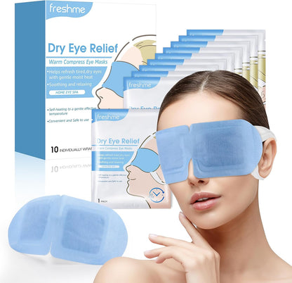 FRESHME Warm Compress Eye Mask - 10 Packs Steam Eye Masks Disposable Self Heated for Dry Eyes, Warming Compresses Sleeping Travel Essentials Self Heating Eye Masks for SPA Relieve Eye Fatigue Stress