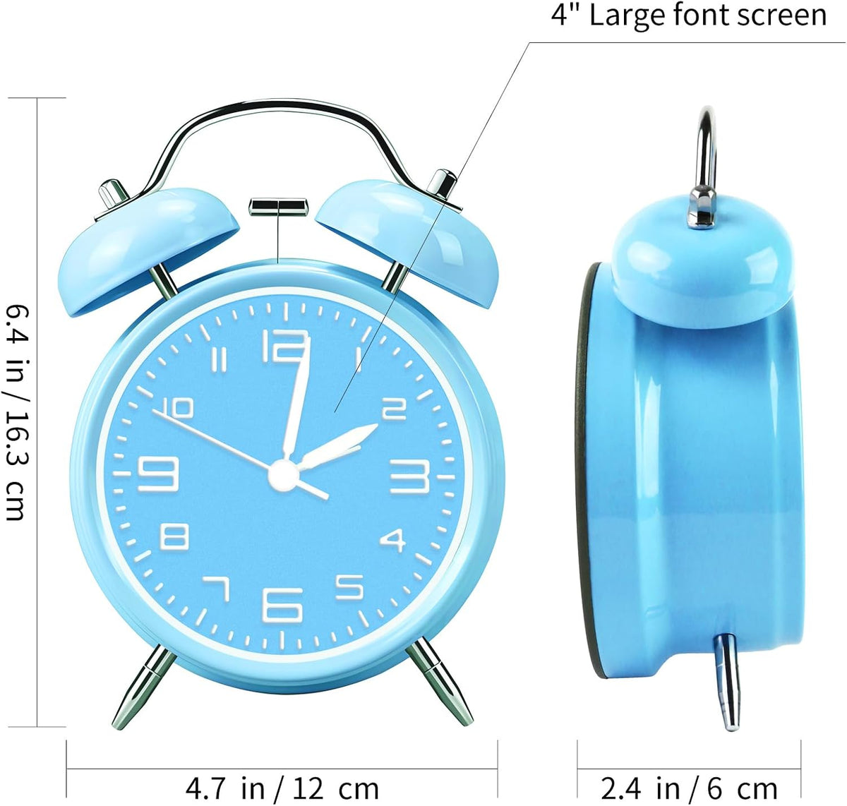 pxy Loud Alarm Clock for Heavy Sleepers 3D Dial Battery Operated (Battery Include), 4" Super Silent Analog Alarm Clock for Kids with Night Light PT260 Silver OrangePT505 Green White