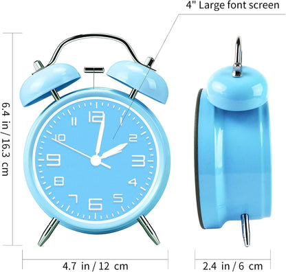pxy Loud Alarm Clock for Heavy Sleepers 3D Dial Battery Operated (Battery Include), 4" Super Silent Analog Alarm Clock for Kids with Night Light PT260 Silver OrangePT505 Green White