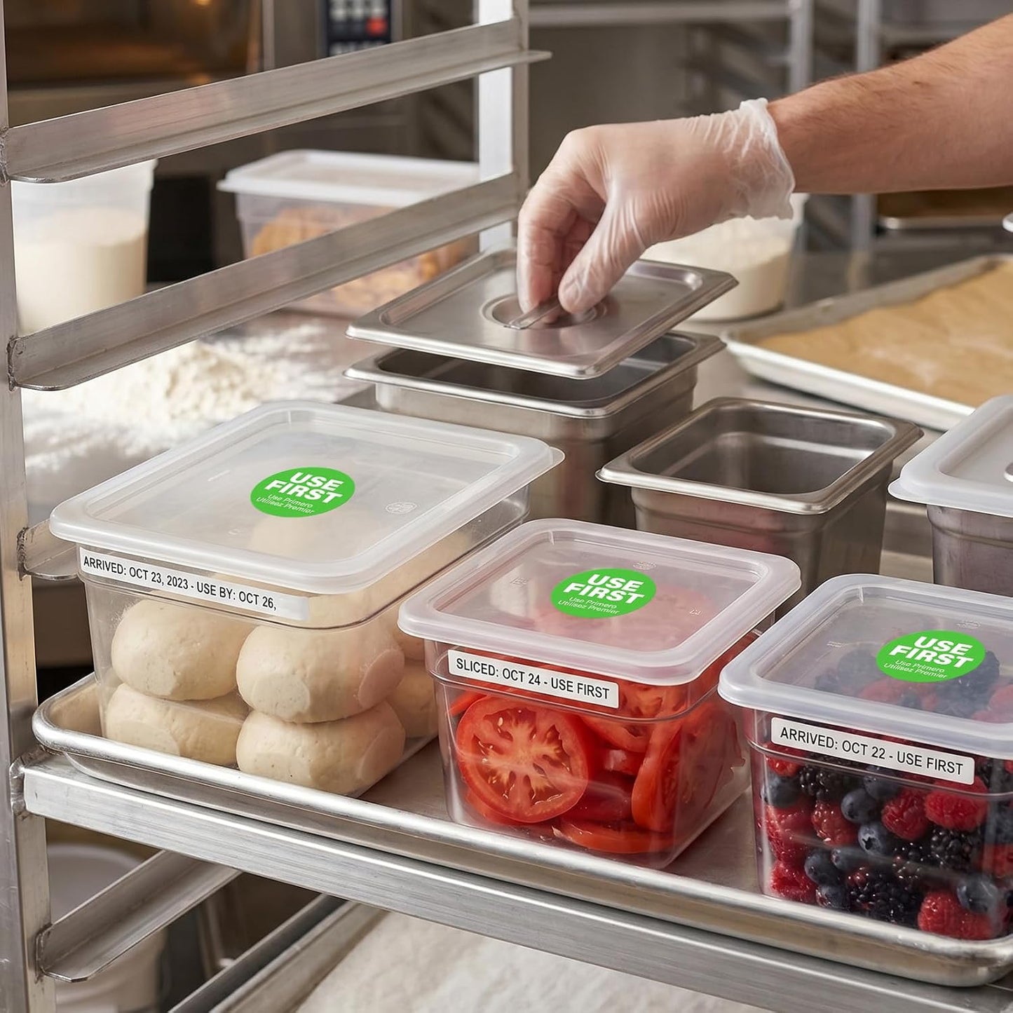 500Pcs Use First Stickers 1.5 Inch Food Service Labels Waterproof | Food Rotation Labels, Removable Stickers for Restaurant, Permanent Adhesive, FIFO Inventory Control, Containers