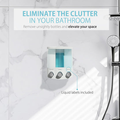 Better Living Products, White 76354 Euro Series TRIO 3-Chamber Soap and Shower Dispenser