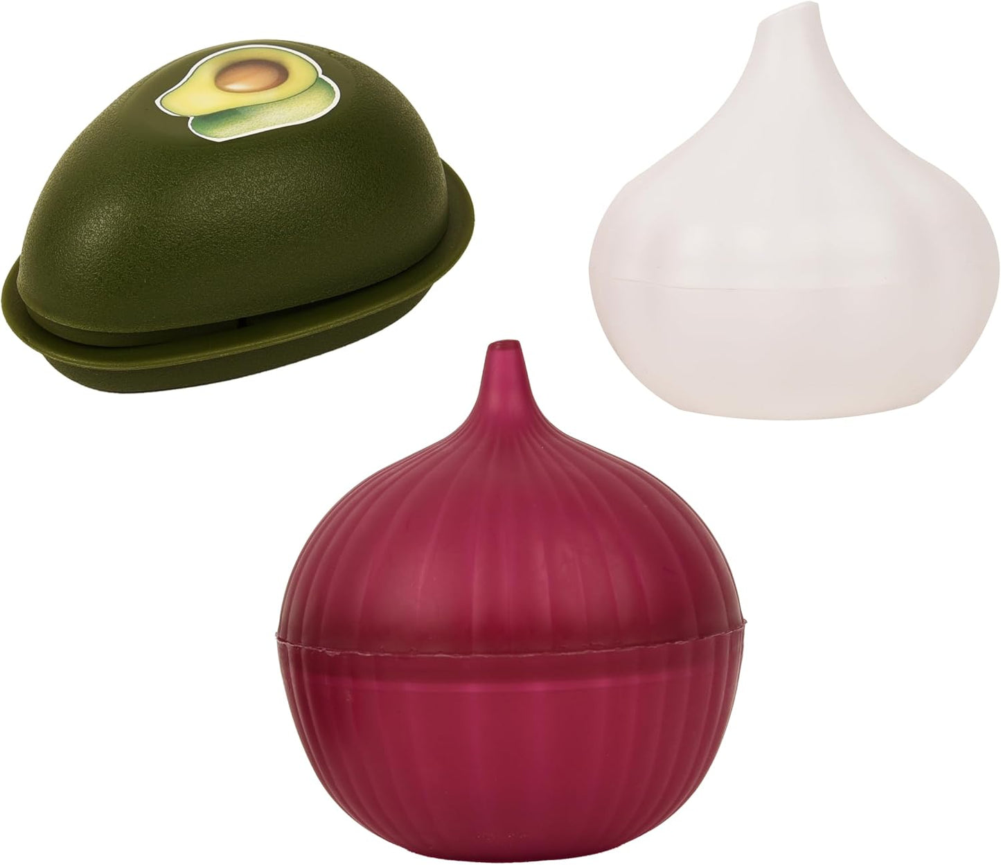 Food Keeper Storage Container with Lid, Food Saver for Fresh Avocados, Red Onions, and Garlic, BPA Free, Set of 3 (Garlic)