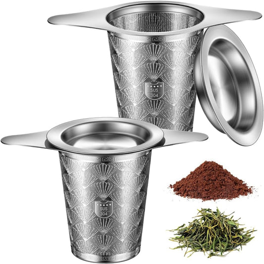 2PCS Tea Infuser for Loose Leaf Tea, BOMANSI BOMS Loose Leaf Tea Steeper Strainer with Double Handles, Extra Fine Mesh Ball Infusers, Diffuser Holder Filter for Mugs, Tea Strainers for Loose Tea