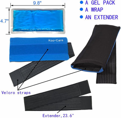 Koo-Care Flexible Gel Ice Pack & Wrap with Elastic Strap for Hot Cold Therapy - Great for Migraine Relief, Sprains, Muscle Pain, Bruises, Injuries (Head, Neck, Arm, Elbow, Knee, Ankle)