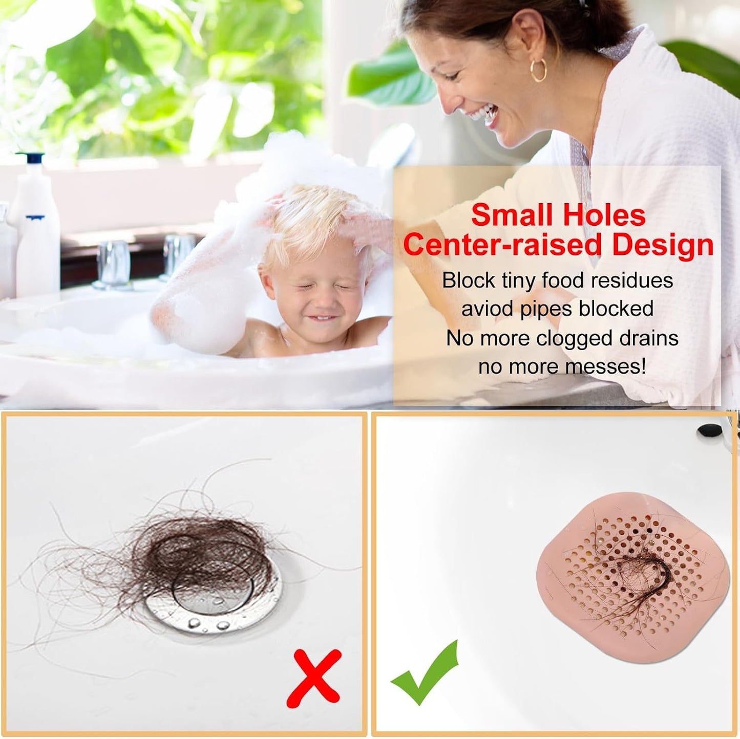 Bovinde Hair Drain Catcher,Square Cover for Shower 2 Pack (Black) | Drainer Cover Silicone Hair Stopper with Suction Cups,Protector Accessories,Easy to Install Suit for Bathroom,Bathtub,Sink