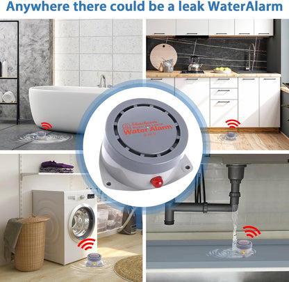 Water Leak Detector 2 Pack, Shackcom Water Alarm 110DB, Wireless, Waterproof & Battery-Operated, Audio and Light Alerts for Bathroom, Kitchen & Home Security ( Battery Not Included )