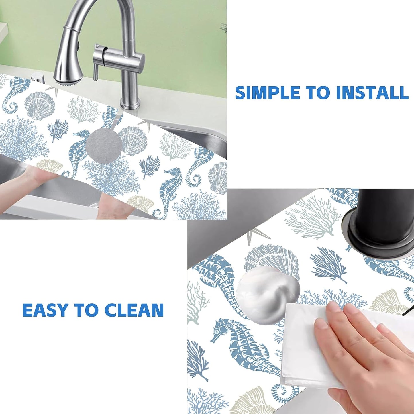 Abstract Watercolor Leaves Sink Faucet Absorbing Mat Sink Splash Guard Faucet Mat Draining Mat Fast Drying Sink Protectors for Kitchen and Bathroom 5.5"×15"