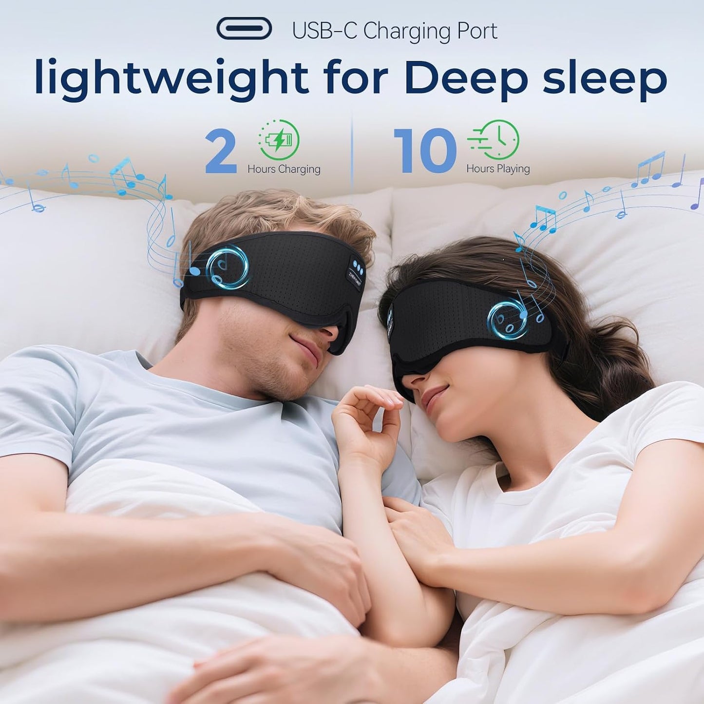 Sleep Eye Mask Bluetooth Headphones - 3D Contoured Zero Pressure Sleeping Masks 100% Blackout Eye Cover Breathable Sleeping Mask for Side Sleepers Wireless Earphone Ear Muff Headband Women Men Gift