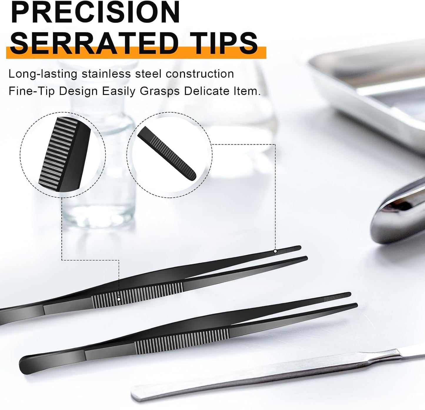Yaomiao 4 Packs Bar Tweezers Long Garnish Tongs Bar Tweezers Stainless Steel Korean Bbq Tongs for Bartender Cocktail Cooking Food(Silver,8 Inch)