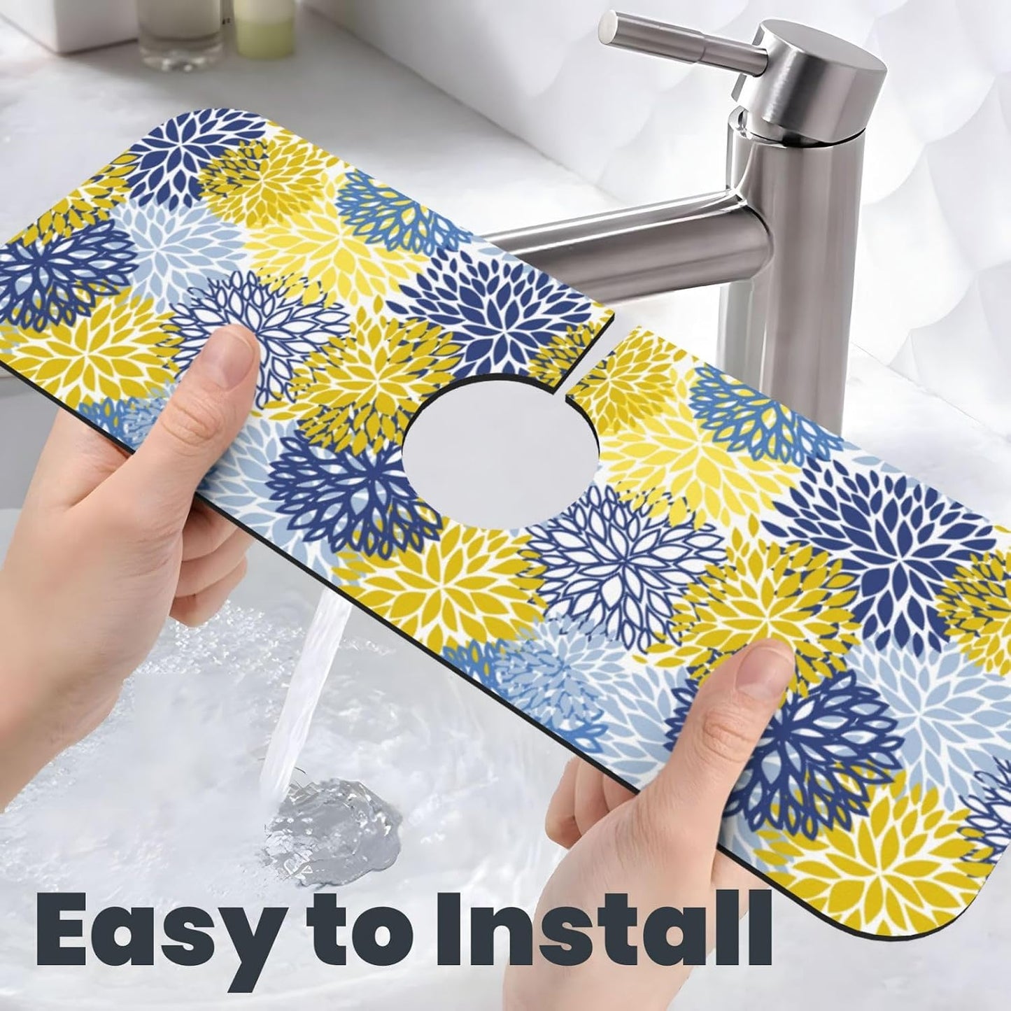 Abstract Flower Blooming Floral Watercolor Kitchen Sink Splash Guard Faucet Mat Super Absorbent Fast Drying Mat Sink Gadgets-Fast Drying Pad Sink Mat For Kitchen Bathroom (15" X 5.5" )