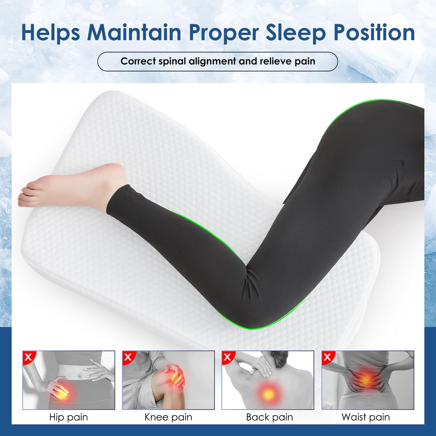 Leg Pillow for Side Sleepers, Memory Foam Knee Pillow for Side Sleeping, Leg Elevation Pillow for Hip/Back/Sciatica Pain Relief Helps Spine Alignment -15"x25" (Grey, M)