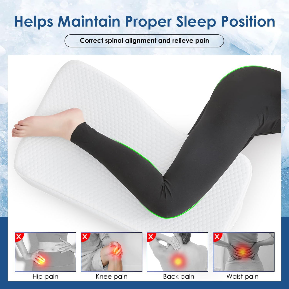 Leg Pillow for Side Sleepers, Memory Foam Knee Pillow for Side Sleeping, Leg Elevation Pillow for Hip/Back/Sciatica Pain Relief Helps Spine Alignment -15"x25" (Grey, M)