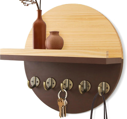 Gurfuy Key Holder for Wall with Shelf - Wood Mail Organizer and Rack with Shelf Hooks Wall Mounted for Entryway Decor Magazines Letter Storage Farmhouse Living Room Bedroom Doorway Green