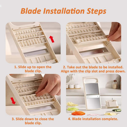 Mandoline Food Slicer for Kitchen, Potato, Tomato, Carrot, Onion, Vegetable and Fruit Cutter, with 4 Stainless Steel Blades and 1 Safety Guard, BPA-Free Plastic Body