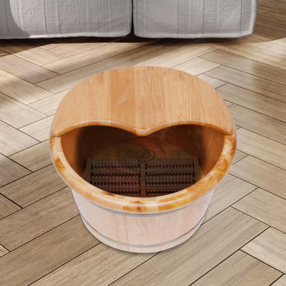 Wooden Foot Bath Basin, Health Foot Massage Barrel Feet Spa Soak Bucket w/Roller