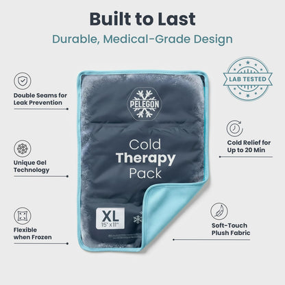 Pelegon Ice Packs for Injuries Reusable XL (11" x 15") Ice Pack for Knee, Reusable Gel Ice Pack for Back, Large Flexible Cold Pack for Shoulder, Hip & Neck, Soft Fabric Side, Leakproof Design - 1 Pack