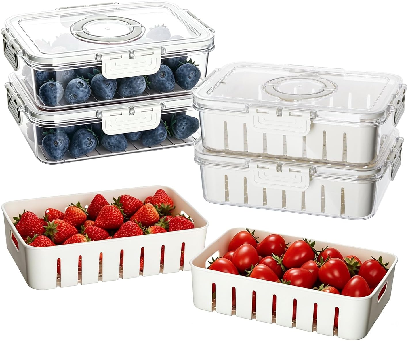 Fruit Storage Containers for Fridge, Strawberry Containers for Fridge with Handle, 2 Pack Keepers with Removable Mesh Screen, Berry Saver for Fresh Fruit, Stays Fresh, Simple to Clean